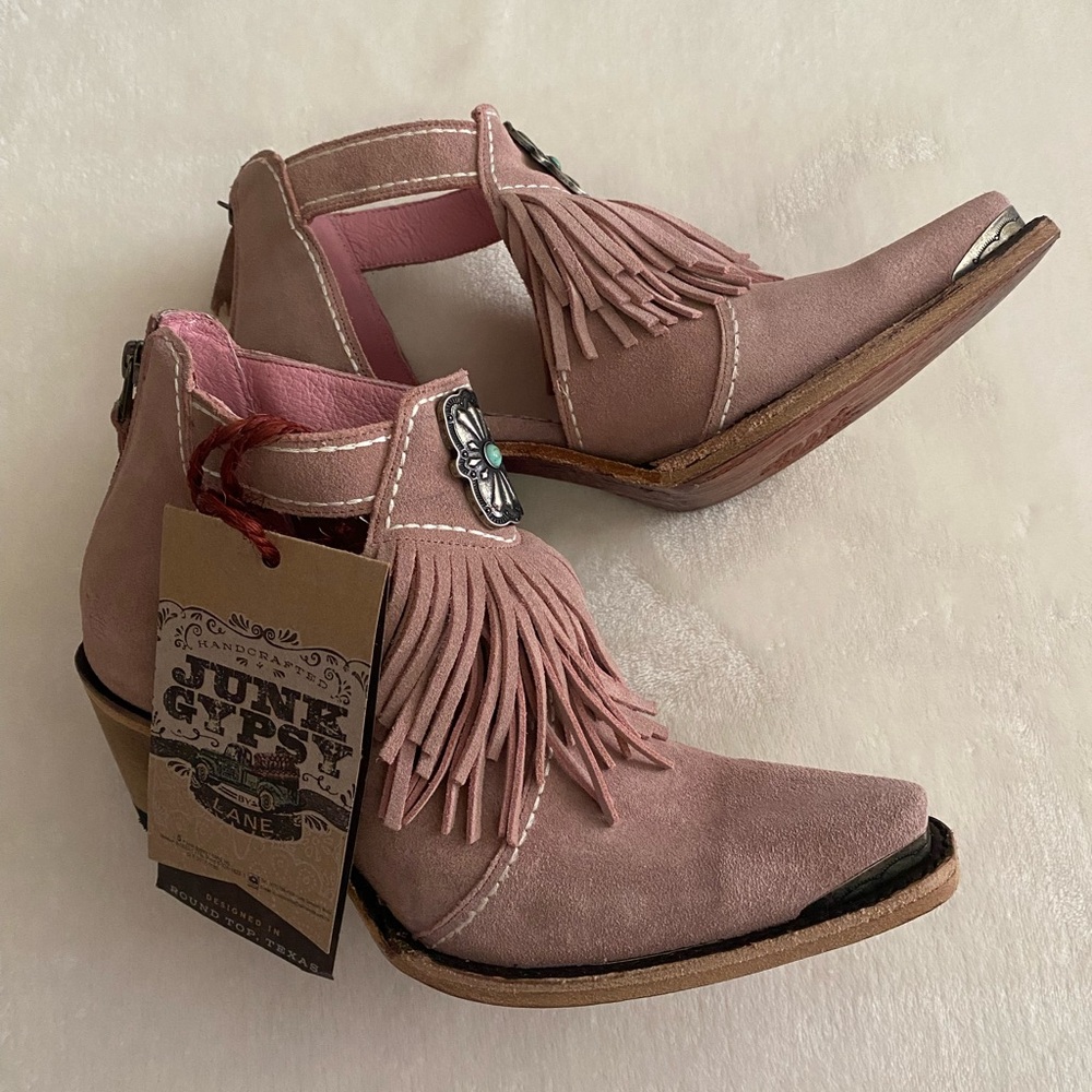 Junk Gypsy Pink Fringe Ankle Boots - Picture 2 of 10